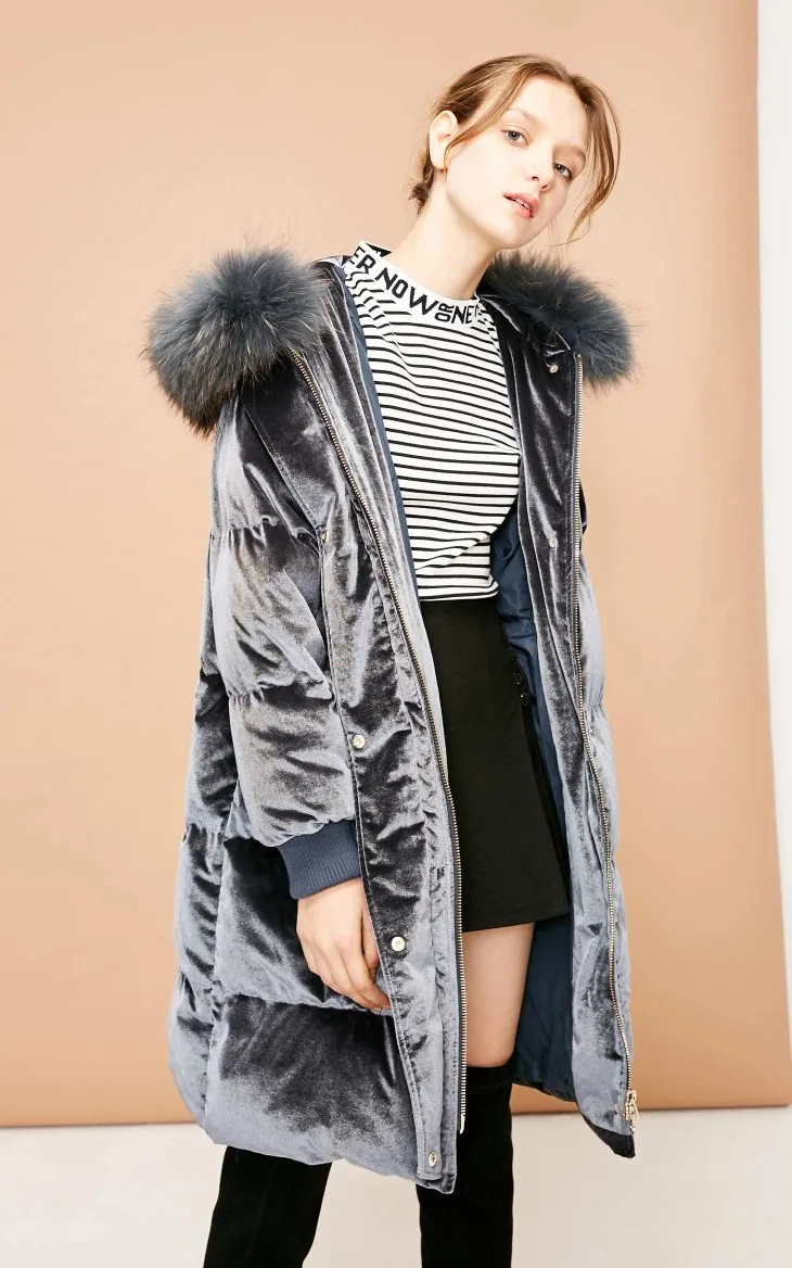 Vero Moda женский 80% белый утиный пух енота меховой воротник съемный пуховик парка пальто | 318412502