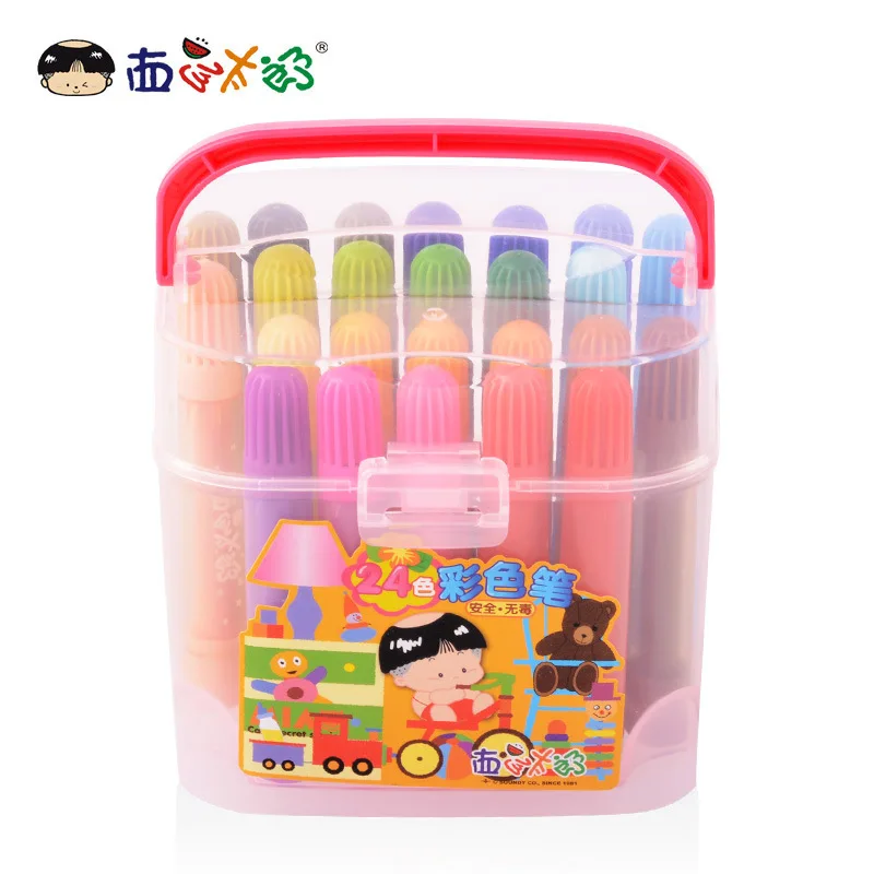 

Melon Boy Boxed 24 Color Watercolor Pen Large-Volume Kindergarten Studio Young STUDENT'S Painted Art Supplies