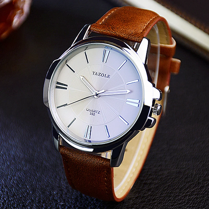 Top Seller YAZOLE Brand Fashion Men Dress Watches Brown Leather Strap Casual Watch Men relogio Luxury Waterproof reloj hombre Drop Shipping