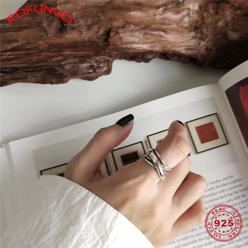 POFUNUO Luxury 925 Sterling Silver Rings Vintage Style Handmade Weaving Winding For Women Personality Stylish Fine Jewelry | Украшения и