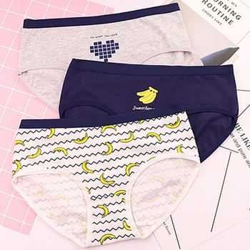 

Women Triangle Underwear Cotton Cute Cartoon Fruit Mid-Rise Breathable Briefs Lingerie comfort Panty Plus Siz