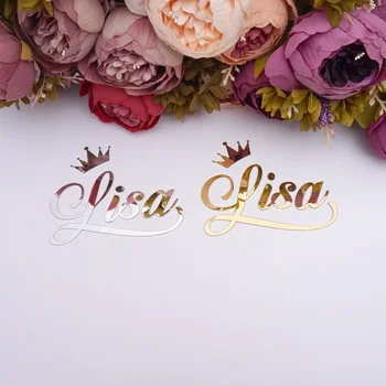 

1pc Personalized Name with Crown Wedding Decor Acrylic Party Favors Guest Gifts Custom Baby Shower Birthday Party Sticker