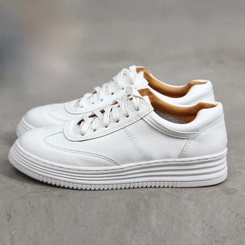 Fashion White Split Leather Women Chunky Sneakers White Shoes Lace Up Tenis Feminino Zapatos De Mujer Platform Women Casual Shoe 1