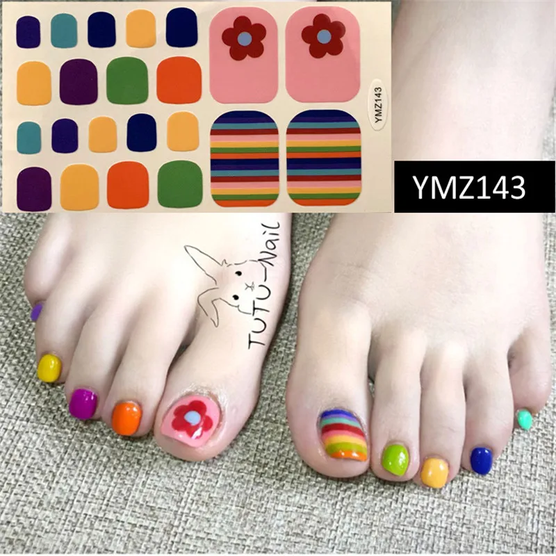 22 Типсы, одноцветные наклейки для ногтей на палец, узор в виде улыбки, Летние Стильные накладки на ногти, водонепроницаемые, для маникюра, детские украшения для ног - Цвет: YMZ143