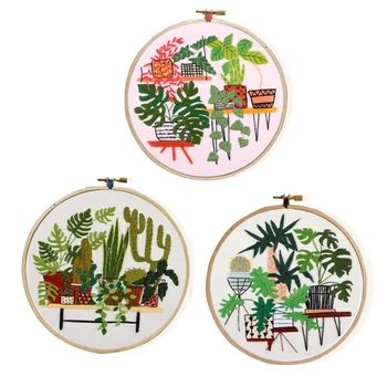 

DIY Plant Pattern printed Embroidery Kit for Beginner Needlework Handmade Embroidery Sewing Art Craft Wall Painting Home Decor