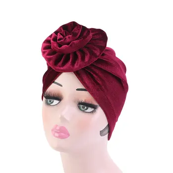 

Women Velvet Pan Flower Turban Hat Muslim Caps Bonnet Hat Headscarf Female Sleep Hat Night Caps Head Cover Beanie Caps Headwrap