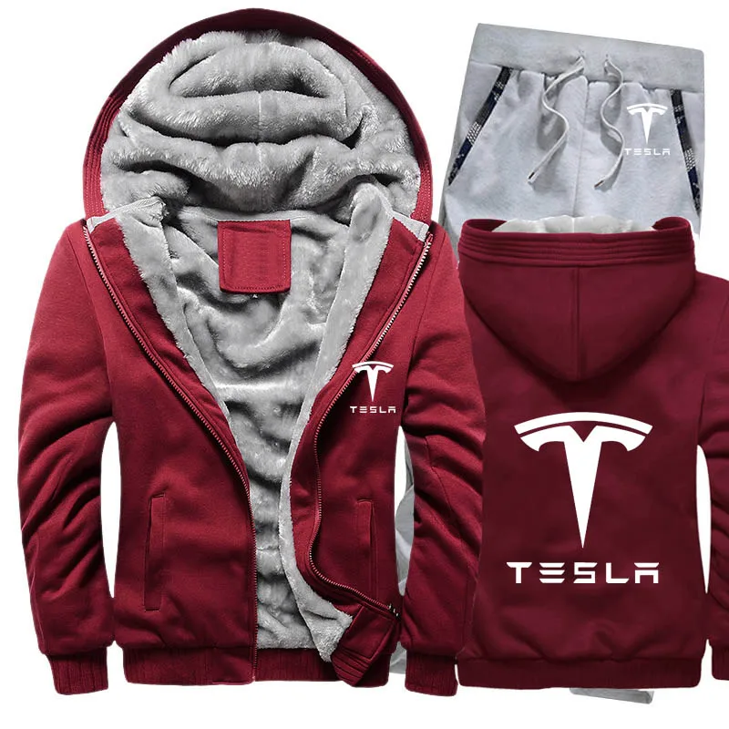 Толстовки мужские Tesla Car Logo Мужские s толстовки костюм зимний толстый теплый флис хлопок спортивный костюм на молнии мужские s куртка+ брюки комплекты из 2 предметов - Цвет: 814