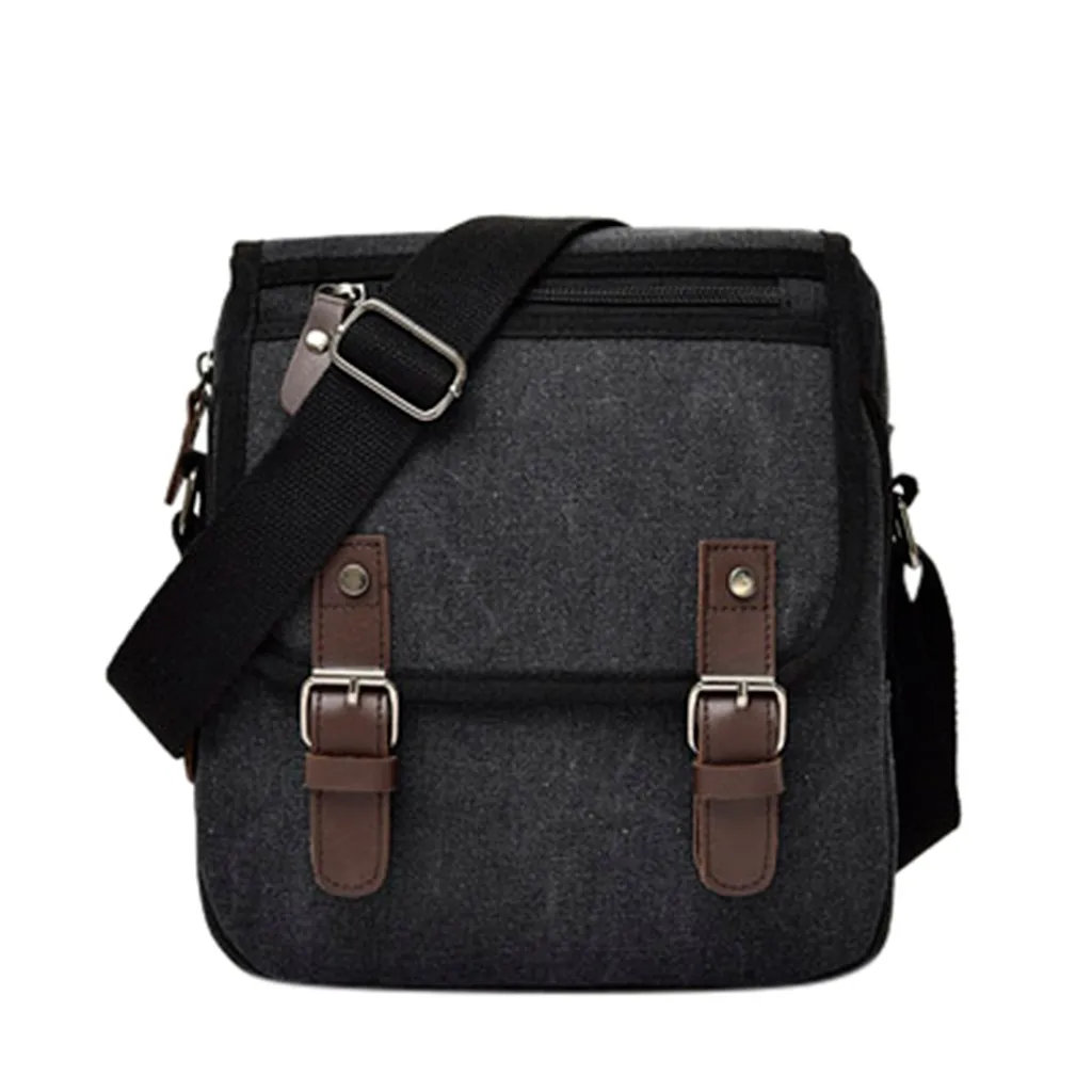 Ретро тренд многофункциональная Большая вместительная мужская деловая Холщовая Сумка, деловая мужская сумка для мобильного телефона, изысканная мужская сумка через плечо - Color: Black