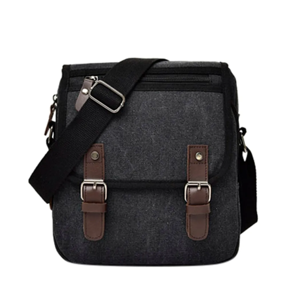 Black Multi-functional Men's Canvas Shoulder Crossbody Bag Large Capacity Messenger Bags Handbag Briescase Business Men Travel Bag - Color: Black