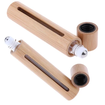 

2PCS, Portable Bamboo Essential Oil Roller Bottle Refill Perfume Case Holder