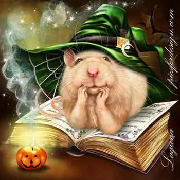 

5d Diy Diamond Painting Witch mouse and jack o' lantern Full Drill Square Round Diamond Embroidery rhinestones mosaic Home Decor