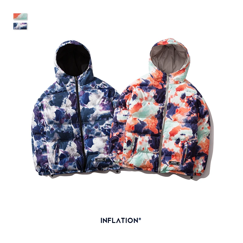 INFLATION 2019 Mens Winter Digital Printing Cotton-padded Thick Jacket Both Side Can Wear Streetwear Cotton Padded Men Parkas |