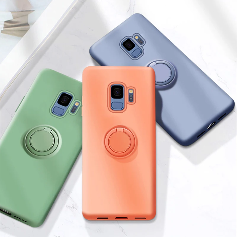 Soft Silicone Case For Samsung Galaxy S10 E S9 S8 S20 Plus Ultra Note 10 Pro 20 S10E E Shockproof Ring Stand Holder Cover Luxury