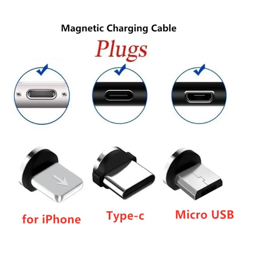 Magnetic Plug Charging Cable Adapter 8 Pin Micro USB Type C Connector For iPhone Xiaomi Samsung Huawei