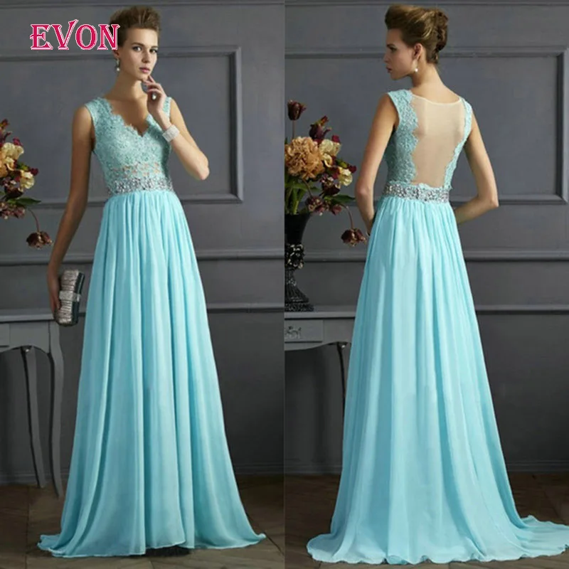 Cheap Vestido De Fiesta De Noche Simple V Neck Long Evening Dresses Illusion Back Crystal Beaded A Line Evening Gowns - Цвет: picture color
