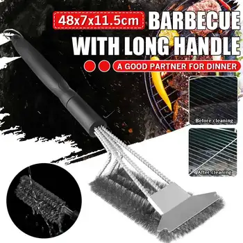 

Stainless Steel Barbecue Grill Cleaning Brush Barbecue Net Home Kitchen Dining Bar BBQ Tool With Scraper 2 Brushes Heads Replace