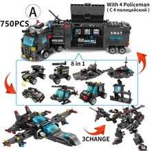  SWAT Police Station Truck Model Building Blocks City Machine Helicopter Car with Figures Bricks Educational Toys Gift For Boys 