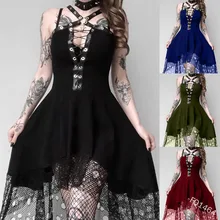 Robe en dentelle à œillets pour femmes, tenue harajuku, grunge, sans manches, dos nu, ligne a, sexy, punk rock médiéval, nouvelle collection été 2021 