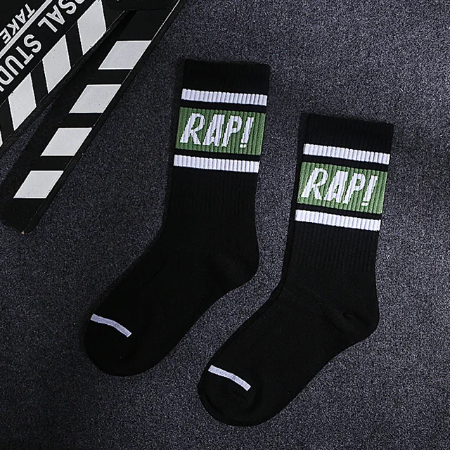 2 Pairs Trendy Socks Men Street Hip-Hop Style Middle Tube Socks Breathable Skateboard Sports Long Tube Basketball Socks N20001-2P-RAPlv