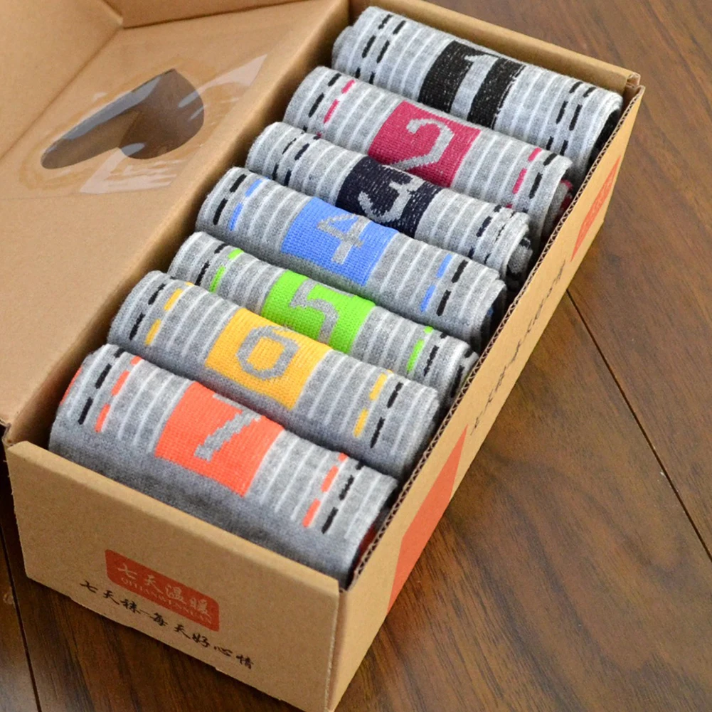 

Popular Pure Color 7 Days Week Number Ankle Socks Crew Summer Breathable Sock Men Casual Cotton Socks 7 Pairs/set