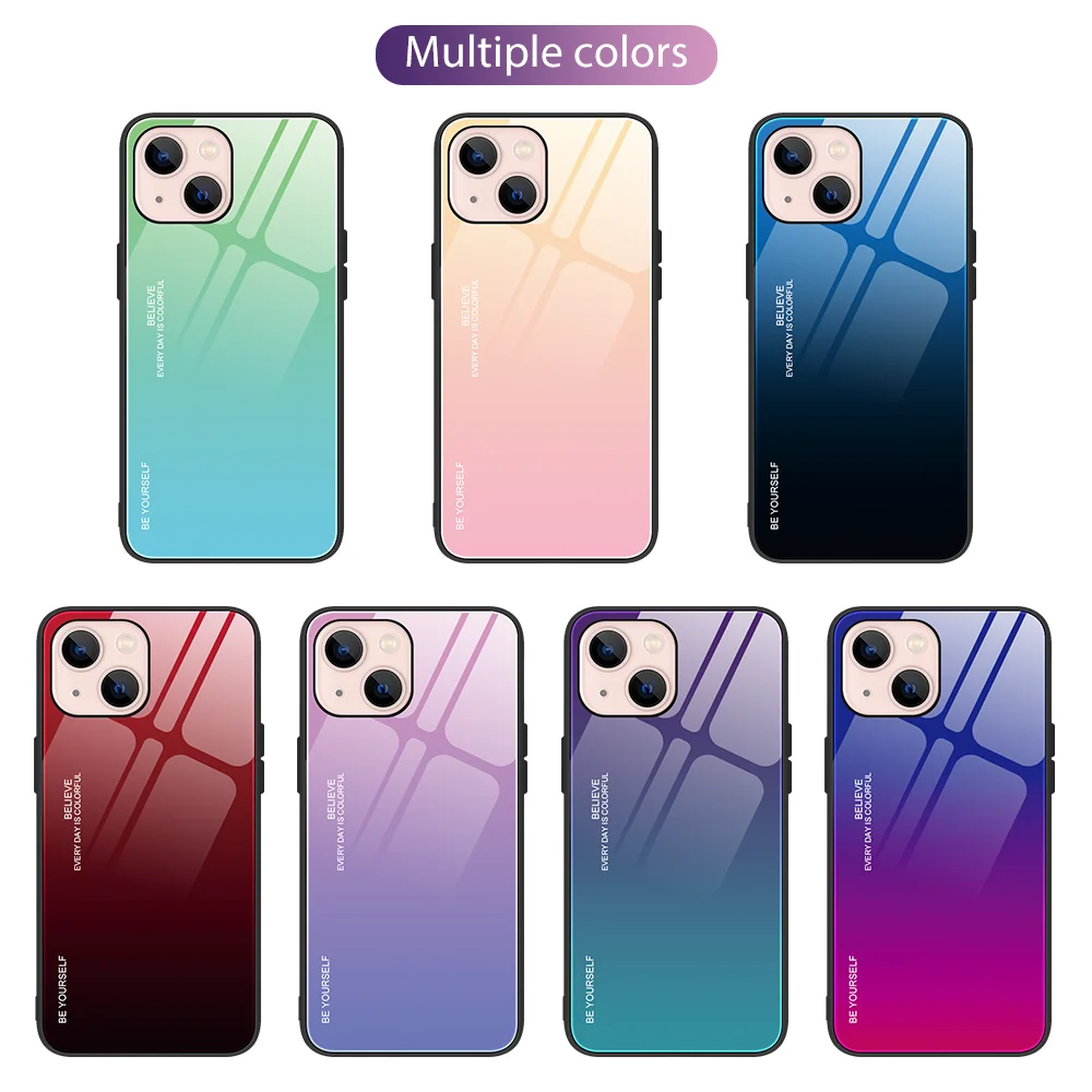 For Iphone 13PRO 12 11Pro Max XR XS X 8 7 Plus SE2020 Gradient Glass Phone Cases Dazzle Color Shell Tempered Glass Cover wallet phone case