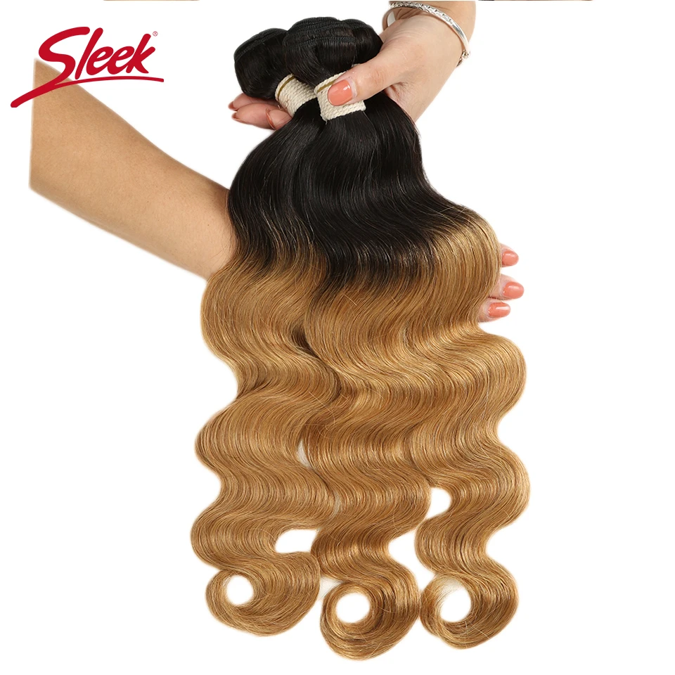 

Sleek Brazilian Body Wave 3/4 Bundle Deal T1B/27 Human Hair Extensions 10 To 22 Inches Non Remy Human Hair Bundles Free Shipping