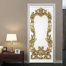 Высококачественная дверь в европейском стиле наклейки 3D Золотой резной Виниловые Настенные обои для гостиной, спальни самоклеющиеся водонепроницаемый плакат