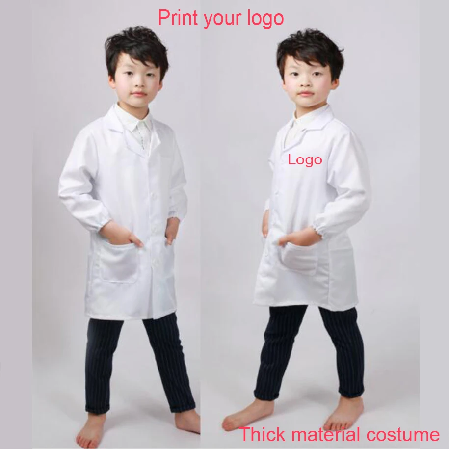 1pc Custom Logo Kid White Lab Coat Doctor Nurse Hospital Scientist School Fancy Dress cosplay Costume for Students Adults boys