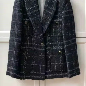 

Women Coat 2019 Tweed Black Check Suit Jacket