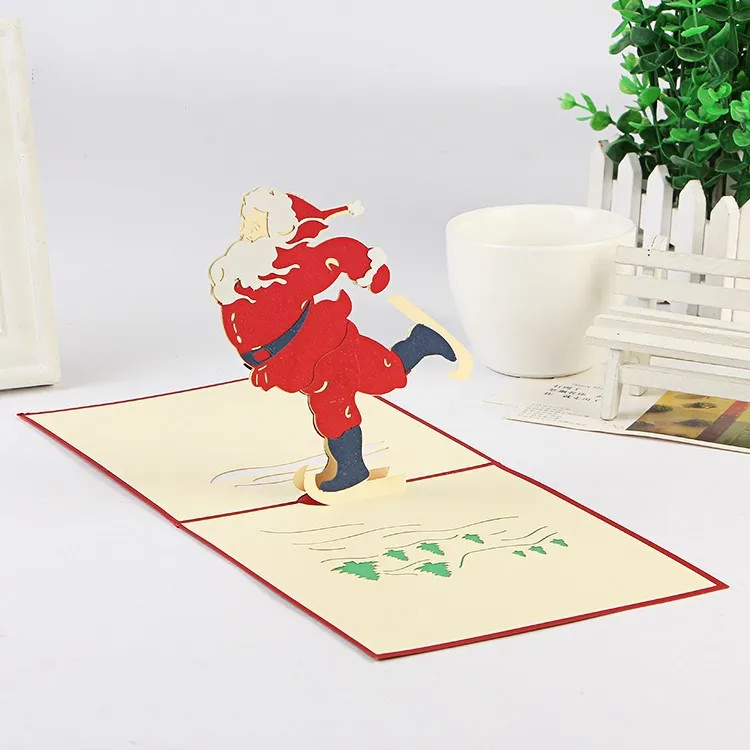 Wholesale 10 Pieces Paper Merry Christmas Creative 3D Santa Claus Cards Folding Xmas Blessing Card for New Year Christmas Gift