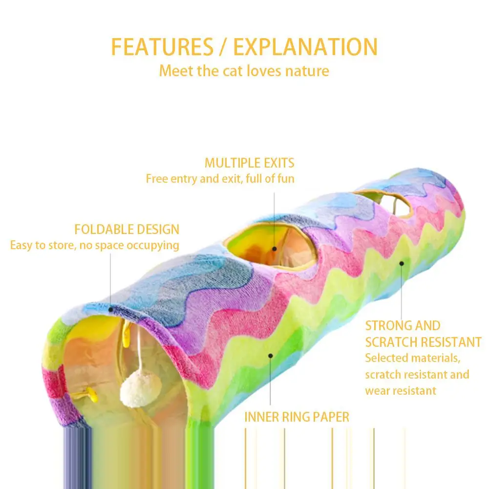 Игрушка для домашних животных Кошка Туннель Crinkle складной Pet Tube HIDEWAY Play Toy Складная S Way Радужный цвет большое пространство Быстрая