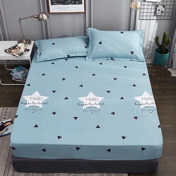 

Modern Geometric Triangle Star Printed Fitted Sheet Cartoon Bed Sheets with Elastic Band Twin Full Queen Mattress Protect Cover