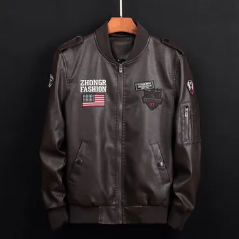 

Men Winter Jackets Biker Motorcycle Zipper Long Sleeve Coat Top Blouses Outerwear Faux Leather Stand Collar Zipper Pockets Tops