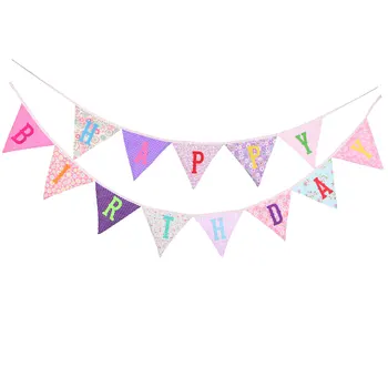 

Pink Yellow Green 4-Color HAPPY Birthday Triangular Flag Photo Shoot Background Children Birthday Cloth String Flag