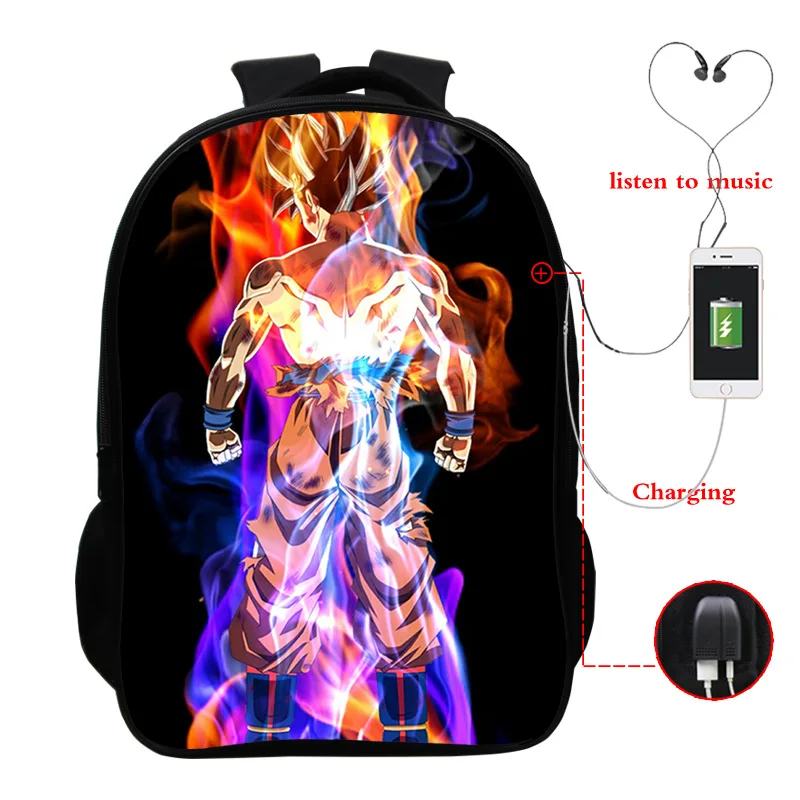 Горячая аниме Dragon Ball USB зарядка Рюкзак Супер Saiyan Torankusu Goku сумка для школы рюкзак для мужчин подростков книга Mochila - Цвет: photo colour