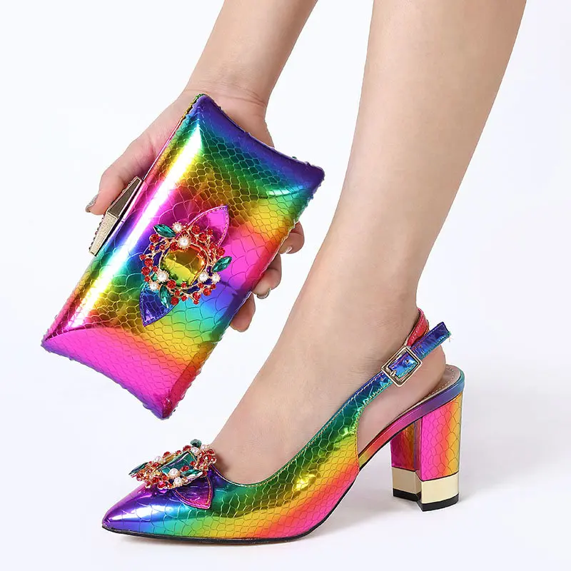 Beautiful colorful women pumps with rhinestone decoration african dress