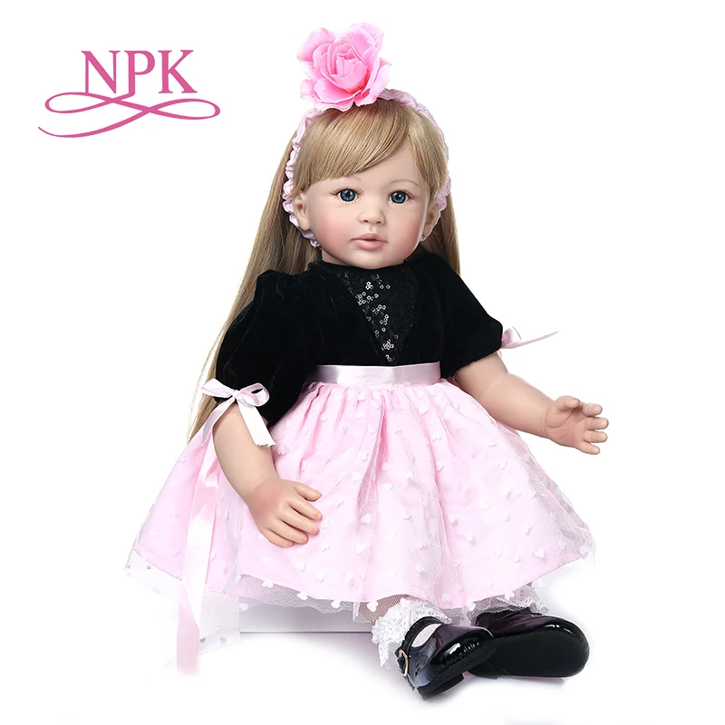 

NPK 60CM high quality princess toddler doll reborn baby girl doll with ultra long blonde hair doll Christmas Gift collectible