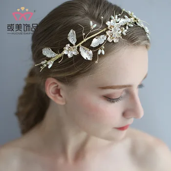 

NPASON 2020 bride's hand comb women Europe and the United States hot light gold pan hair headdress exquisite wedding jewelry
