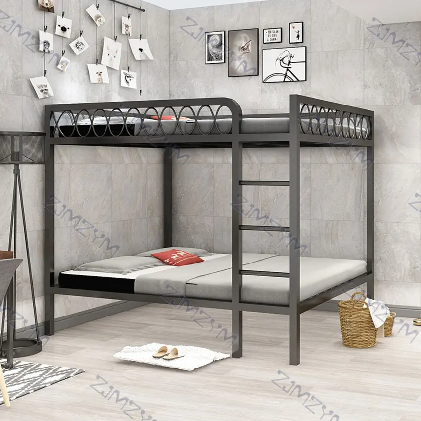 120/150CM Bunk Bed Double Dormitory Loft Adult Multifunctional Home Bedroom Teenage High Nap Bed Twin Iron Frame with Ladder