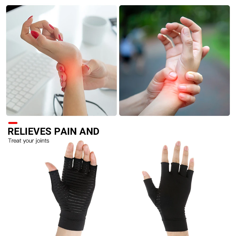 1คู่ถุงมือมือทองแดงถุงมือข้ออักเสบบรรเทาอาการปวดร่วม Half Finger Anti-Slip Therapy ถุงมือสำหรับสตรี mens