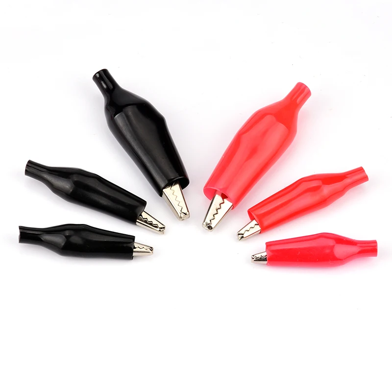 10pcs/lot 28mm/35mm/45mm Metal Alligator Clip G98 Crocodile Electrical Clamp for Testing Probe Meter Black/Red with Plastic Boot