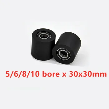 

6pcs/lot Widened polyurethane roller/wheel/pulleys diameter 30mm,thickness 30mm with double Bearings bore 5/ 6/8/10mm