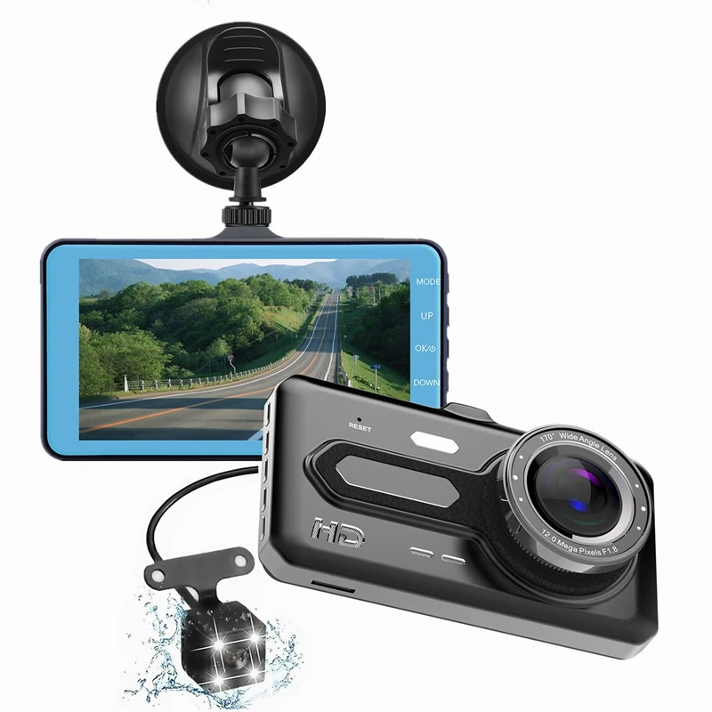 Dash камера для автомобилей, фронтальная и задняя 1080P Hd 4 дюймов Ips экран приборной панели камера рекордер, 170 градусов широкий угол, g-сенсор, Wdr, L