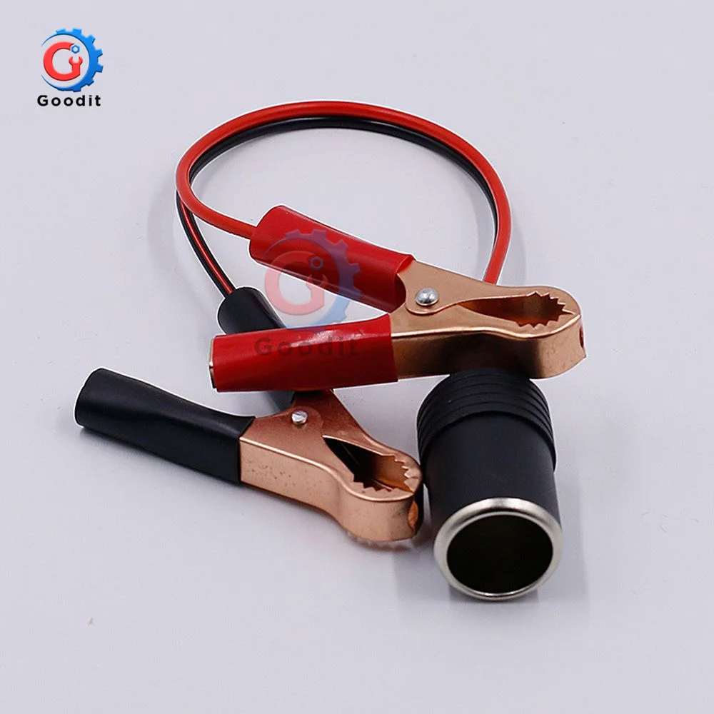 12V-24V Car Cigarette Lighter Female to Terminal Alligator Clip Extension Connector Clip-on Battery Adapter Auto Plug
