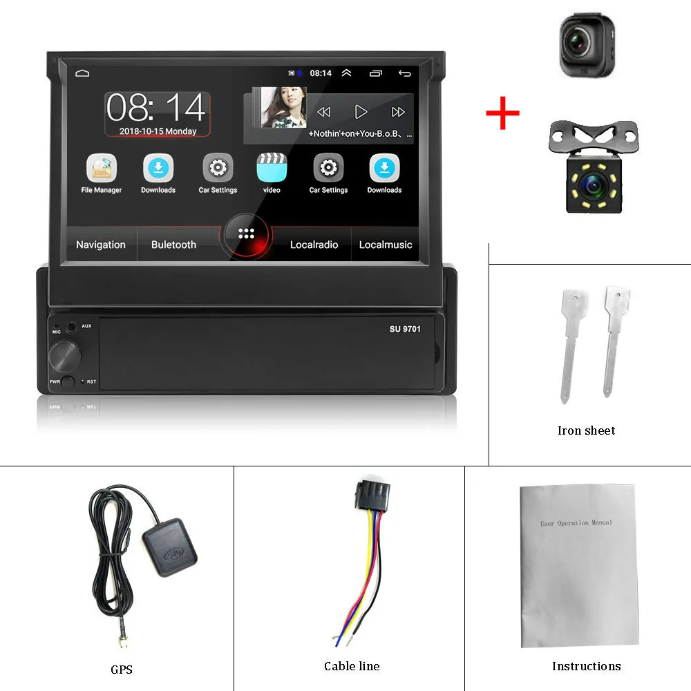 Recorder and 8 LED Выдвижной Android 8,1 автомобильный Радио gps Wifi Авторадио 1 Din MP5 " дюймовый HD сенсорный экран мультимедийный плеер Поддержка камеры - Цвет: Recorder and 8 LED