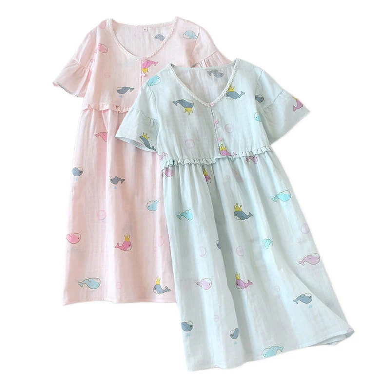 Летние kawaii мультфильм хлопок женские ночные рубашки Ночное платье японский Повседневный короткий рукав домашняя пижама для женщин