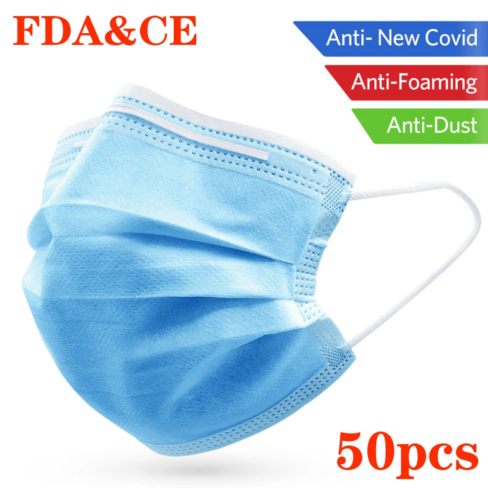 

50pcs Mouth Masks Anti Dust Face Mask Disposable Mask Filter 3-laye Anti-Dust Meltblown Cloth Masks Earloops Masks