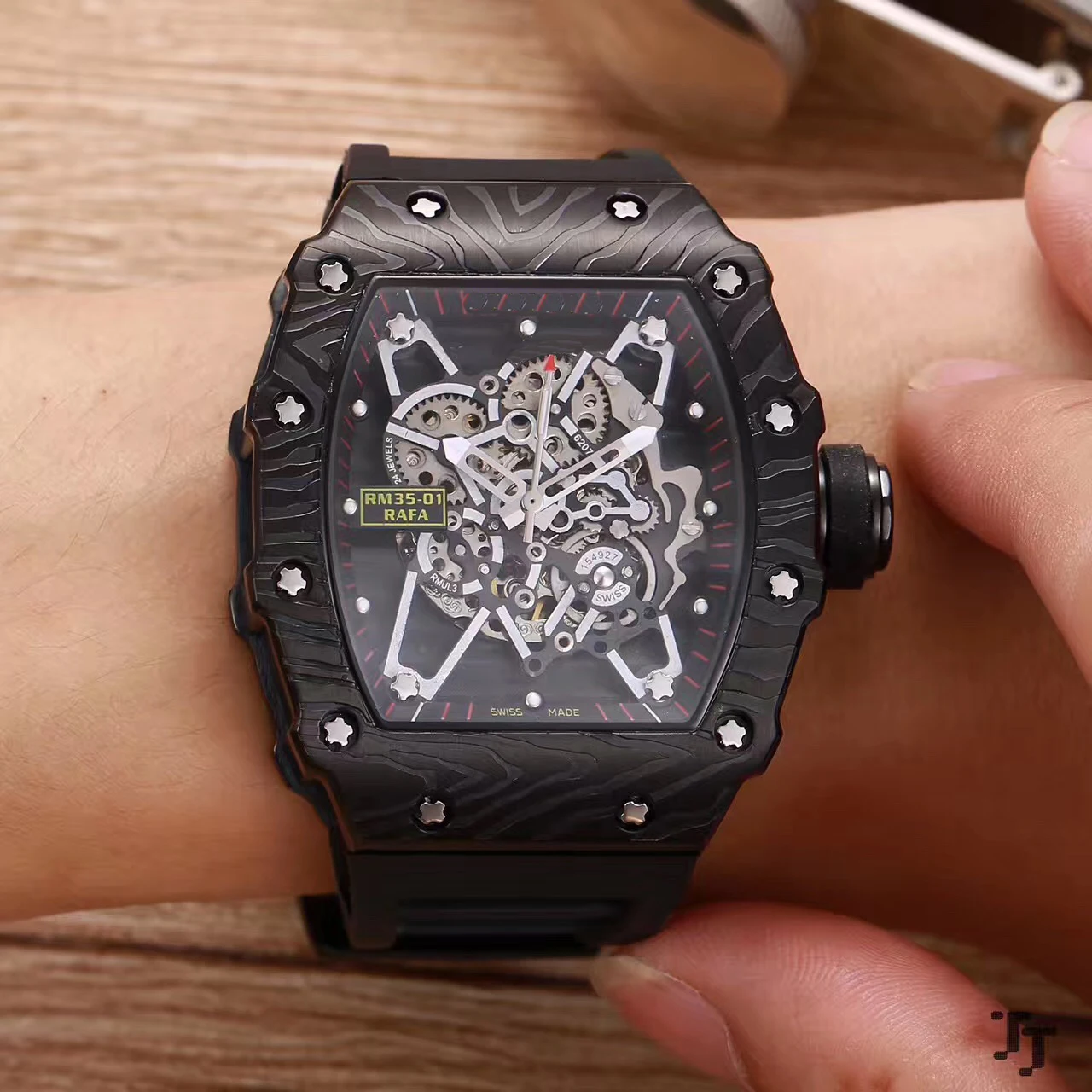 Роскошные брендовые новые мужские часы с резиновым сапфировым Карбоновым волокном автоматические механические полностью черные спортивные часы со скелетом AAA