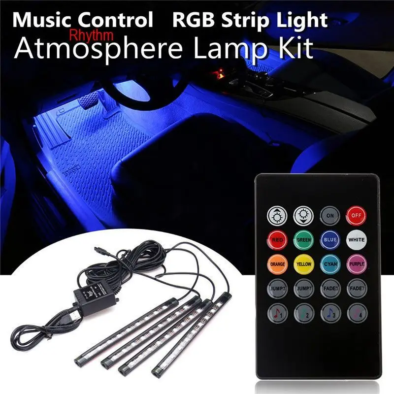 4XDC12V 12 светодиодный USB беспроводной музыкальный пульт 8 цветов RGB автомобильные Внутренние огни