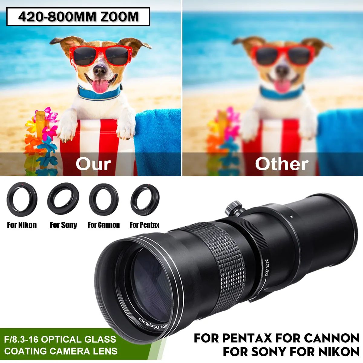 Freya 420-800 мм F/8,3-16 супер телеобъектив ручной зум объектив для Canon sony Nikon Pentax DSLR камеры